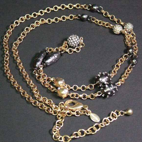 NWT Chico's Gold Tone Necklace with Black Rhinestone Beads - Picture 1 of 6